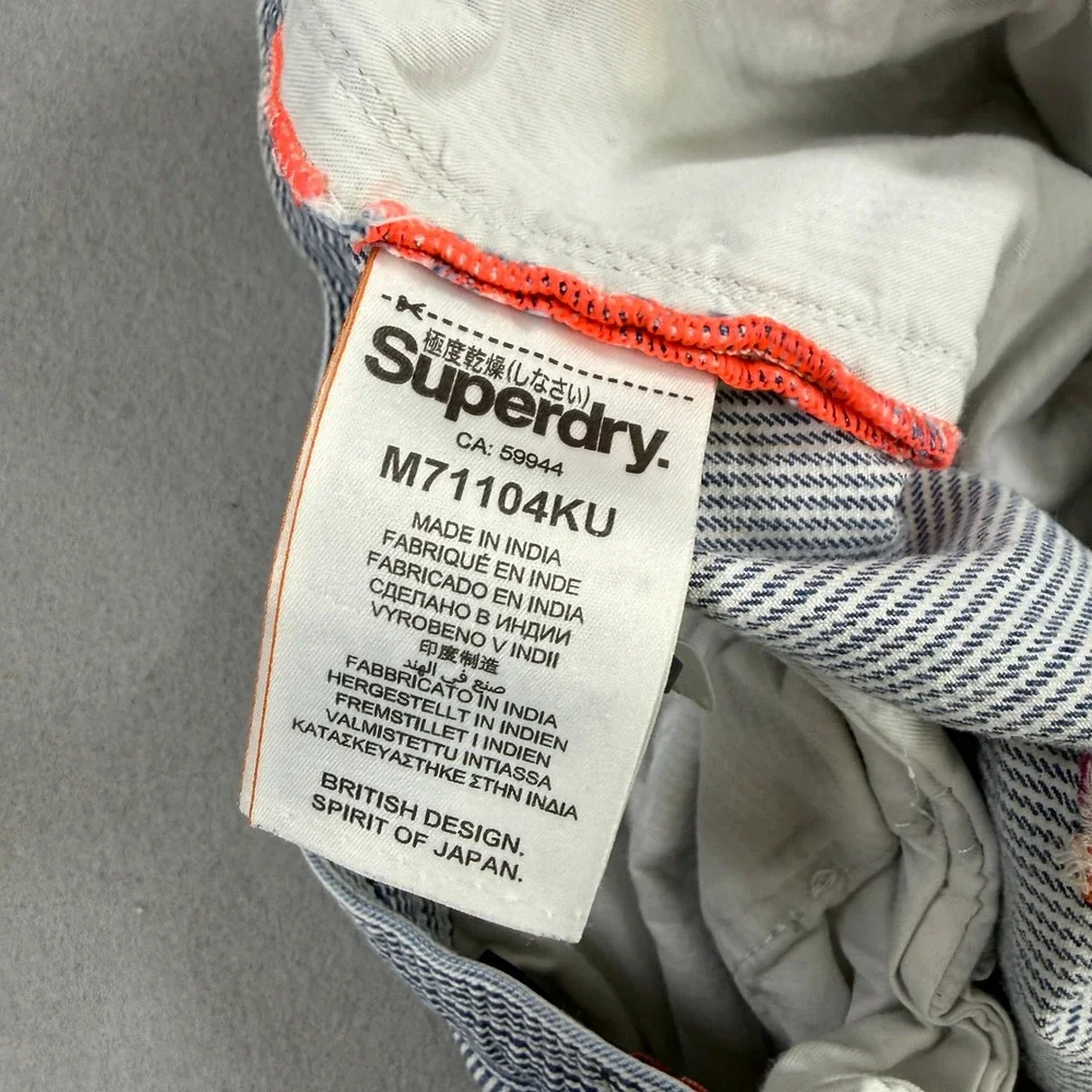 Superdry Chino Short Mens 34 Blue White Sun Scorched Popsicle Regular Fit Casual